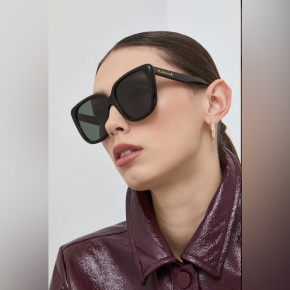 Gucci Accessories - GUCCI GG1169S 003 cat eye sunglass in shiny dark havana frame with green lenses.